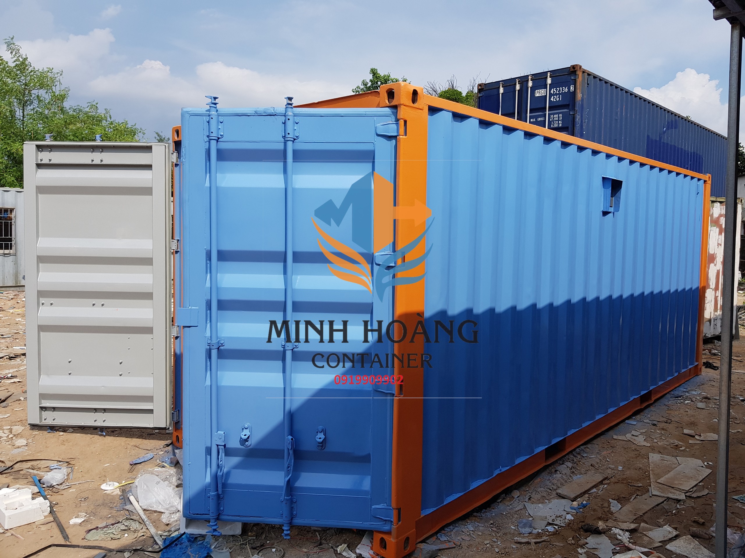 Container văn phòng 20feet xanh dương viền cam